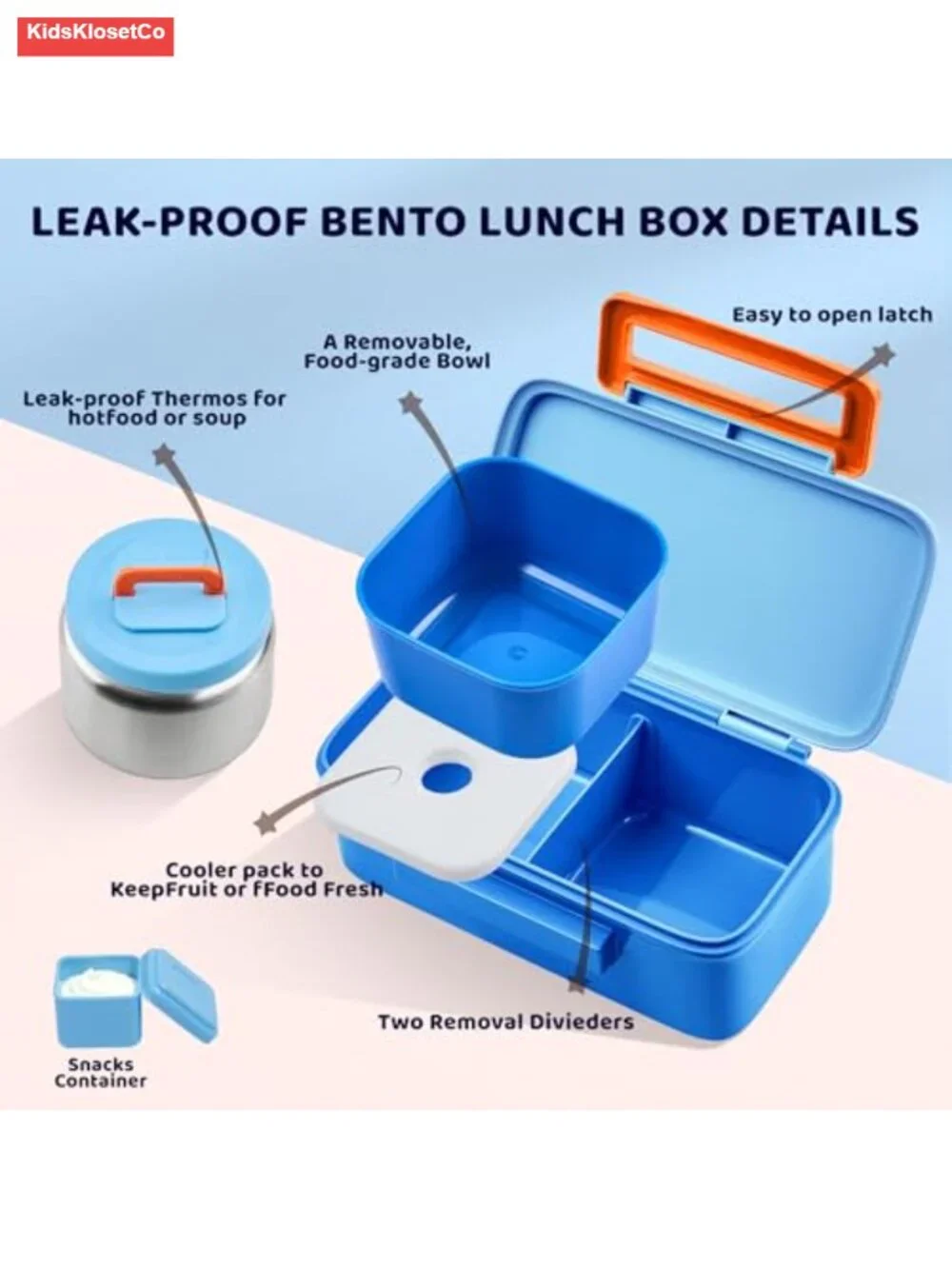 Kids Insulated Leak-Proof Bento Lunch Box with Thermo Food Jar, Stainless Steel
